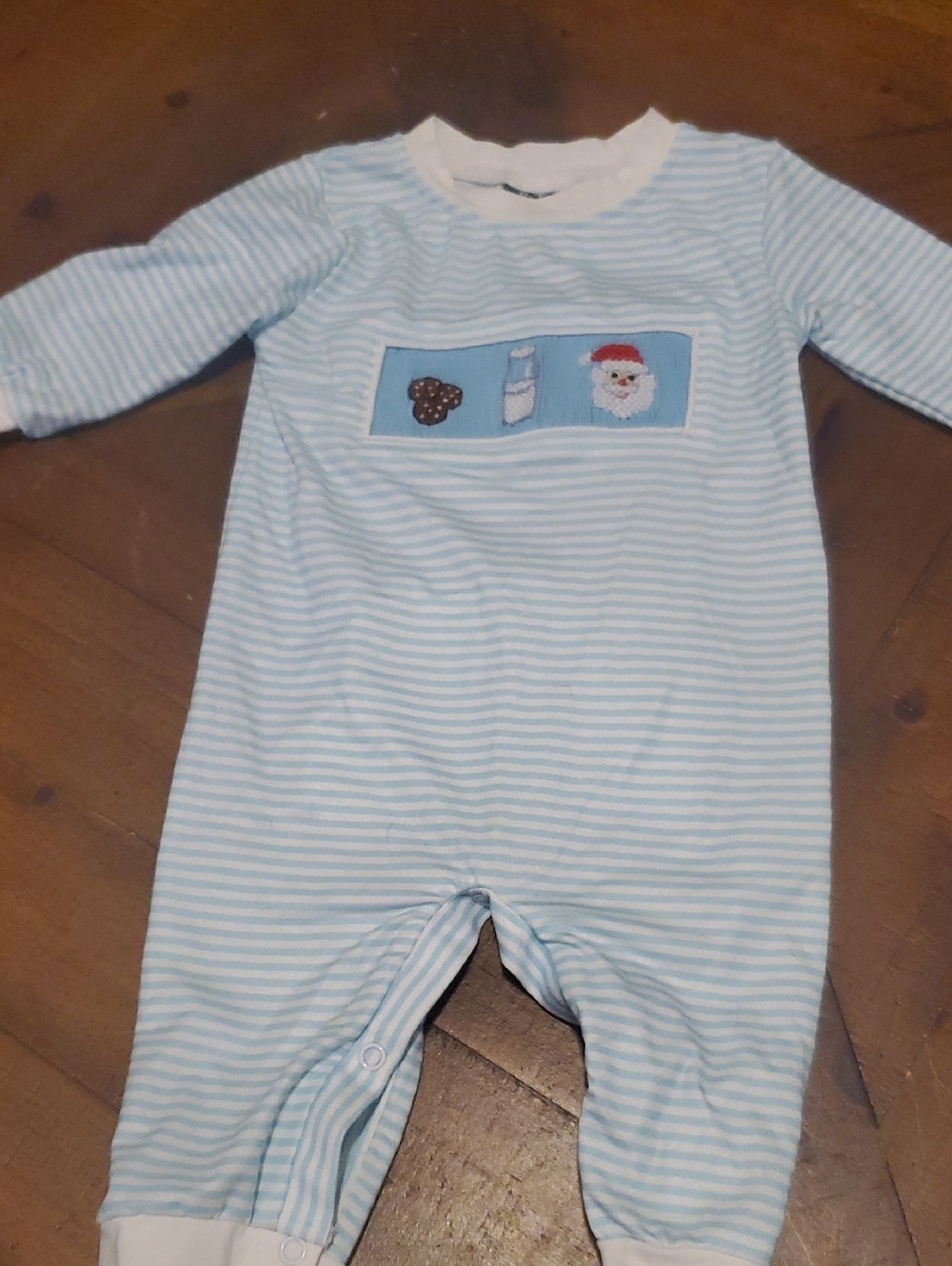 Striped Light Blue Baby One-Piece with Holiday Appliqué